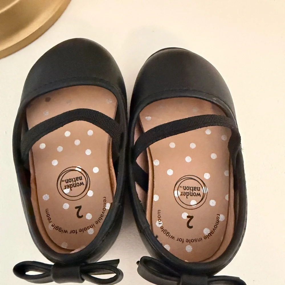 Wonder Nation Black Baby Girl Bow Mary Jane Flats